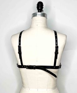 black leather open harness bra