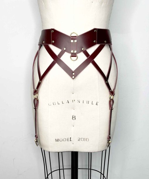 burgundy leather garter belt