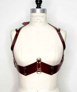 burgundy under bust leather harness