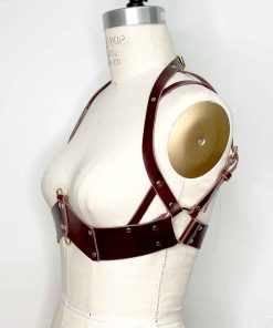 burgundy under bust leather harness