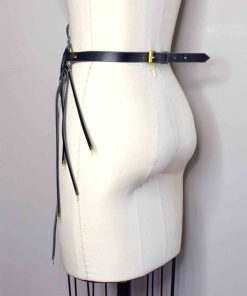 strappy black leather belt