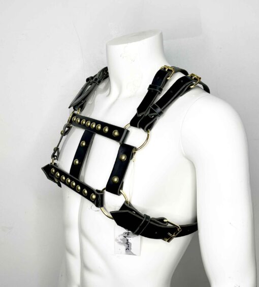 Dovan Masc Studded Black Leather Chest Harness || READY TO SHIP! - Image 2