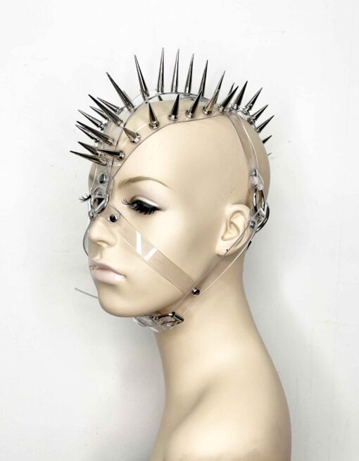 Andromeda Spiked Clear PVC Headdress Mask - Image 3