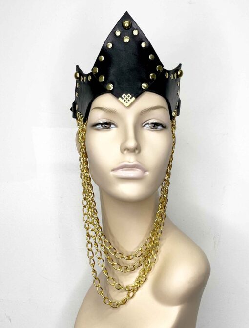 Archer Black Leather Crown and Chain Cowl