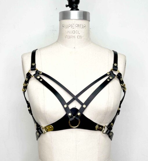 Adelaide Black Leather Harness Bra