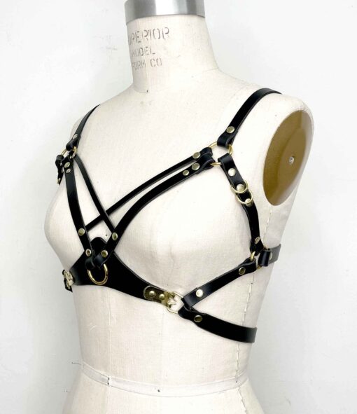 Adelaide Black Leather Harness Bra - Image 2